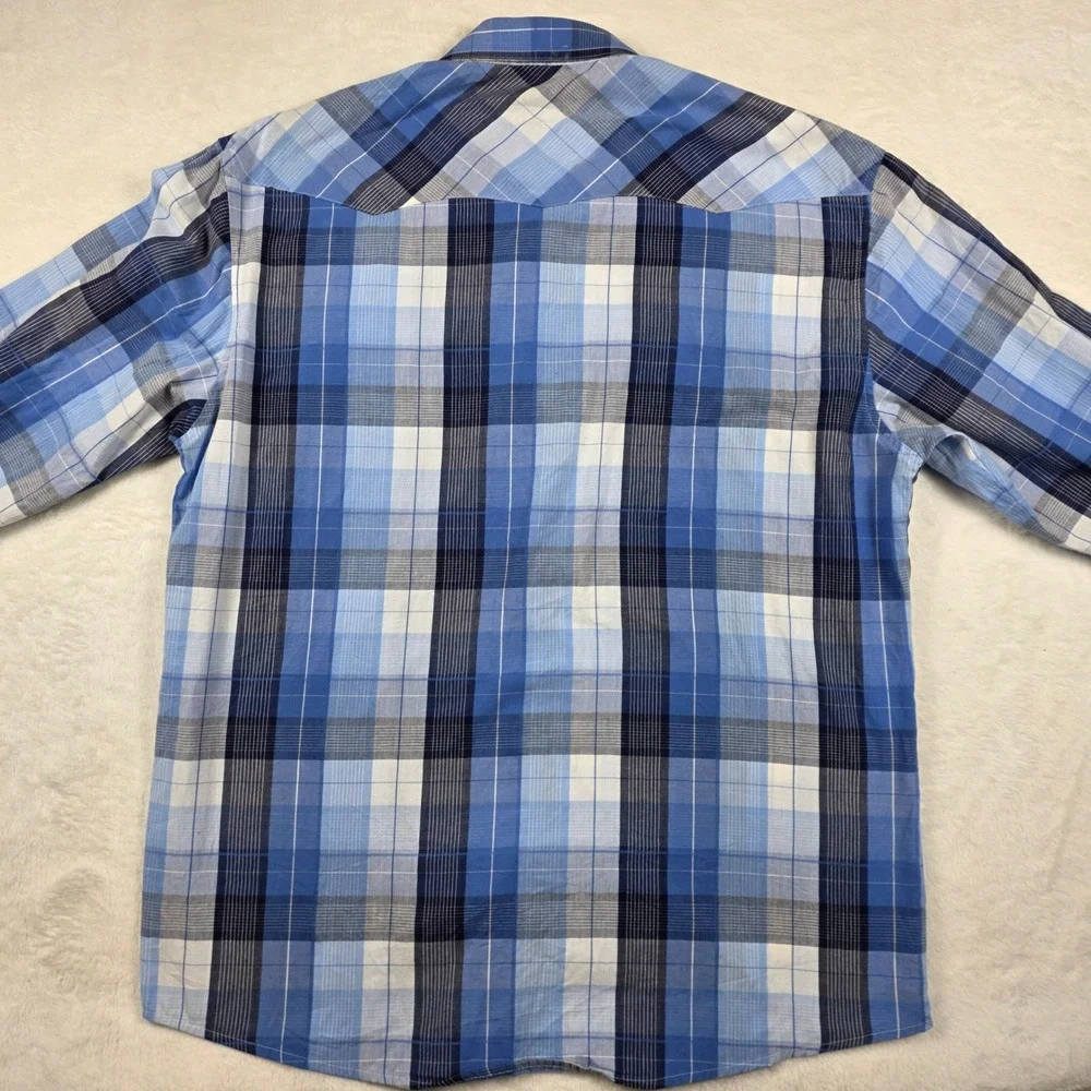 Gioberti‎ Western Snap Shirt Mens Large Blue Plaid Excellent Pearl Snap Pockets
